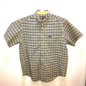 Chaps Ralph Lauren Vintage Mens Large Yellow Plaid Short Sleeve Button Up Shirt